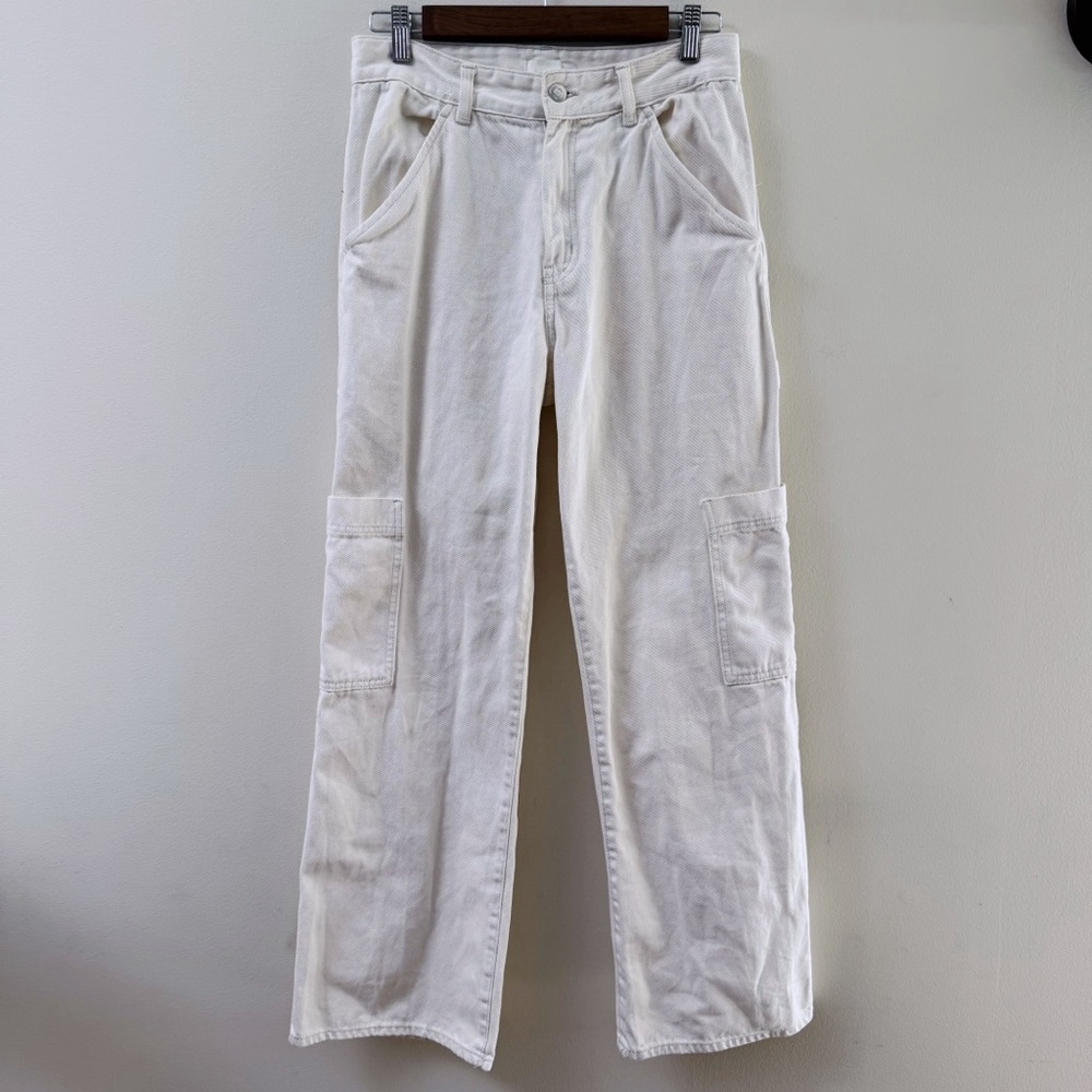 H&M Off-White Straight Cargo Jeans